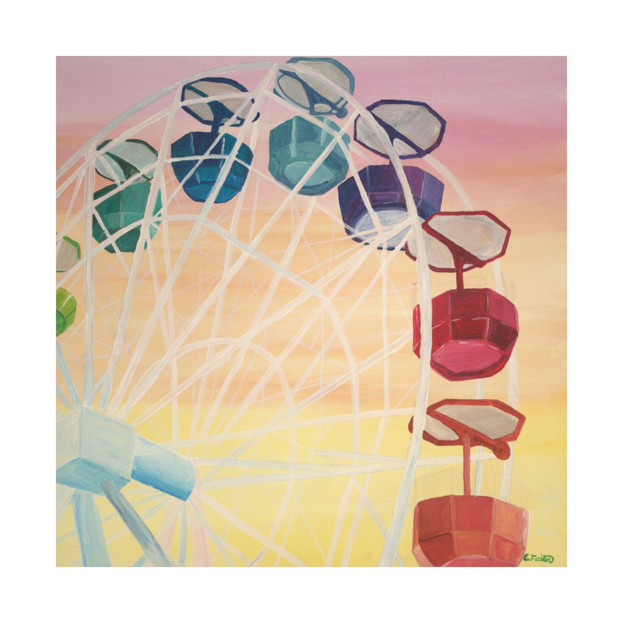 Ferris Wheel Sunset Matte Poster — Colorful Carnival Vertical Art Print