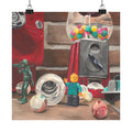 Retro Toy Still Life Poster — Gumball Machine & Vintage Toys Matte Vertical Print