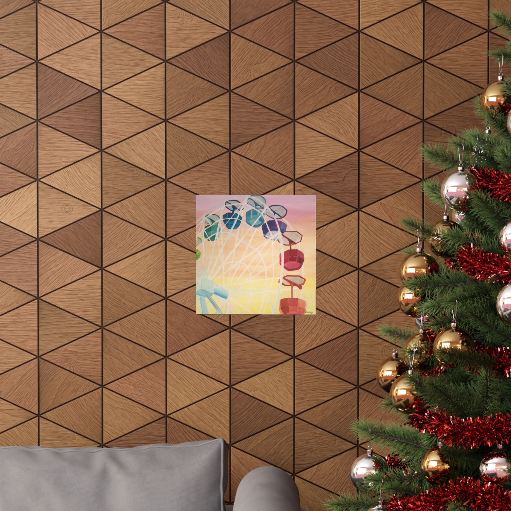 Ferris Wheel Sunset Matte Poster — Colorful Carnival Vertical Art Print