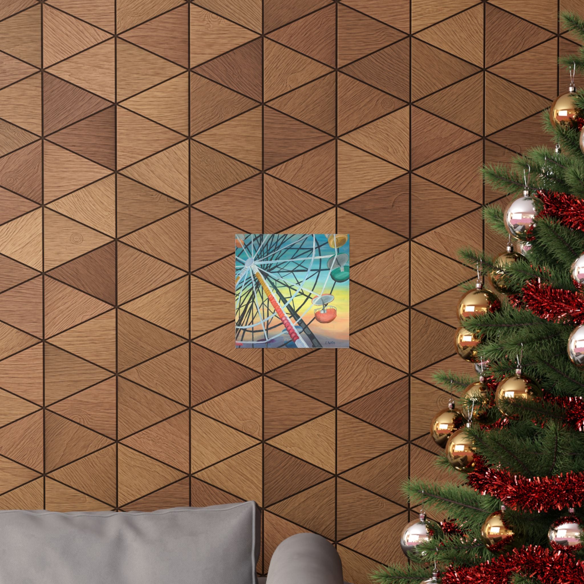 Ferris Wheel Sunset Poster — Matte Horizontal Carnival Art Print