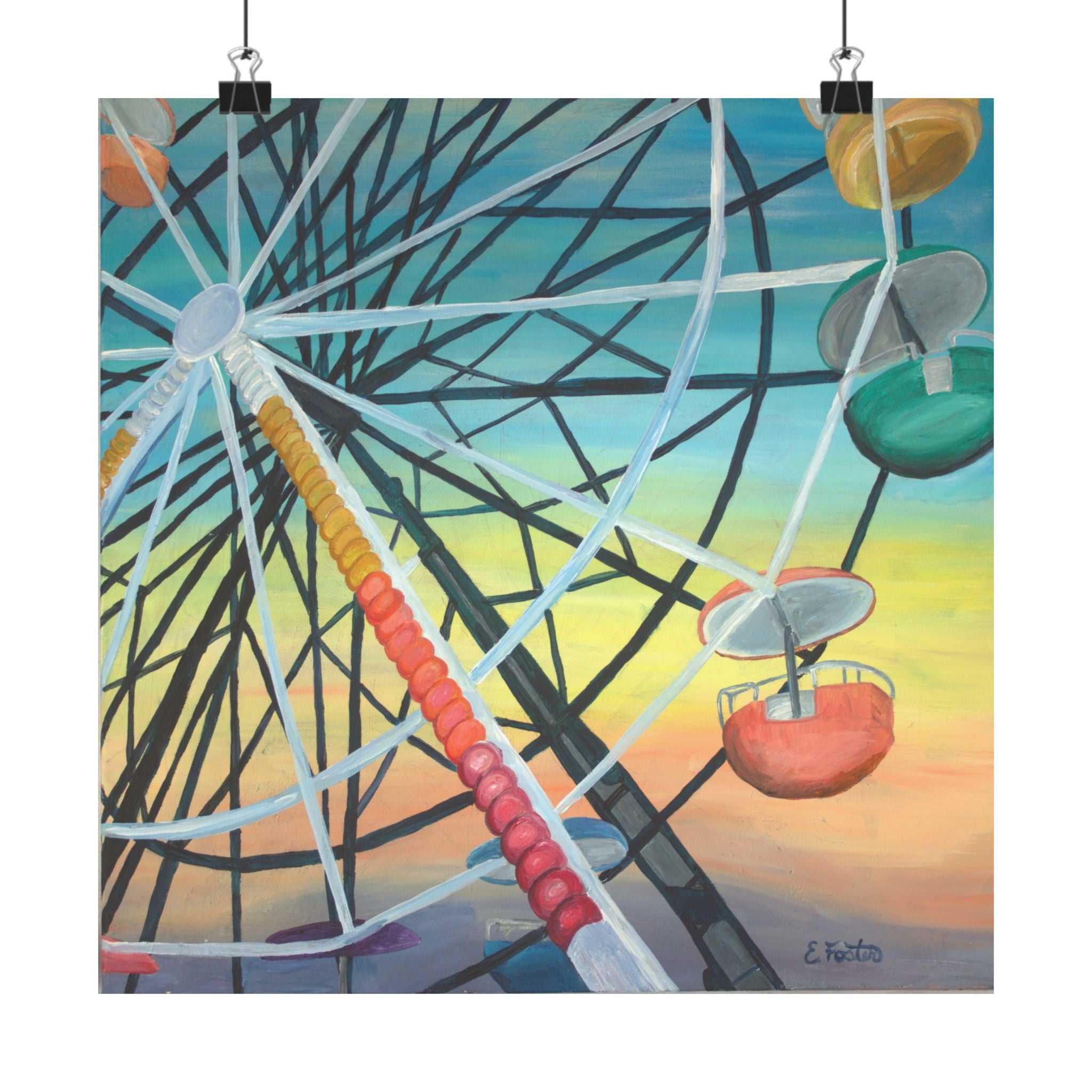 Ferris Wheel Sunset Poster — Matte Horizontal Carnival Art Print
