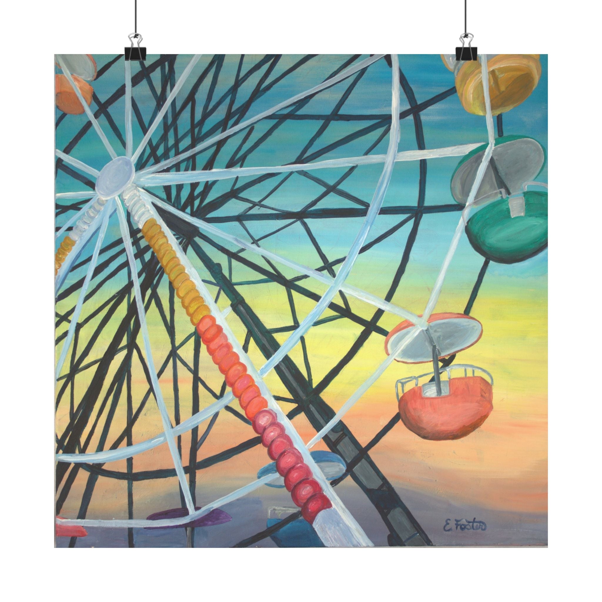 Ferris Wheel Sunset Poster — Matte Horizontal Carnival Art Print