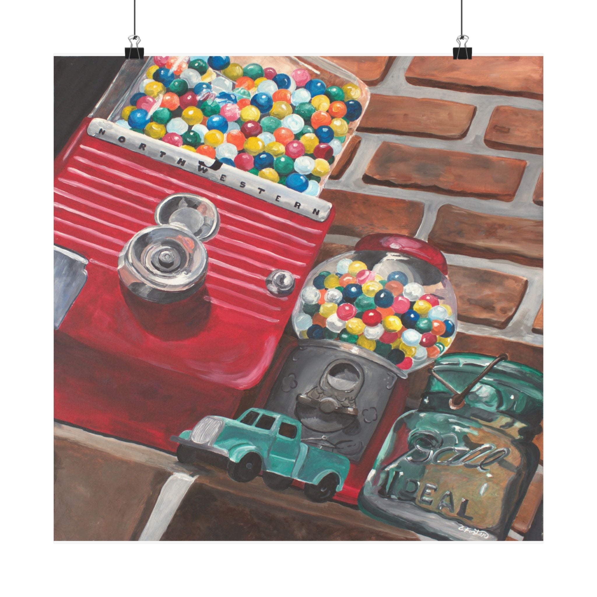 Retro Gumball Machine Poster — Vintage Candy Shop Matte Print