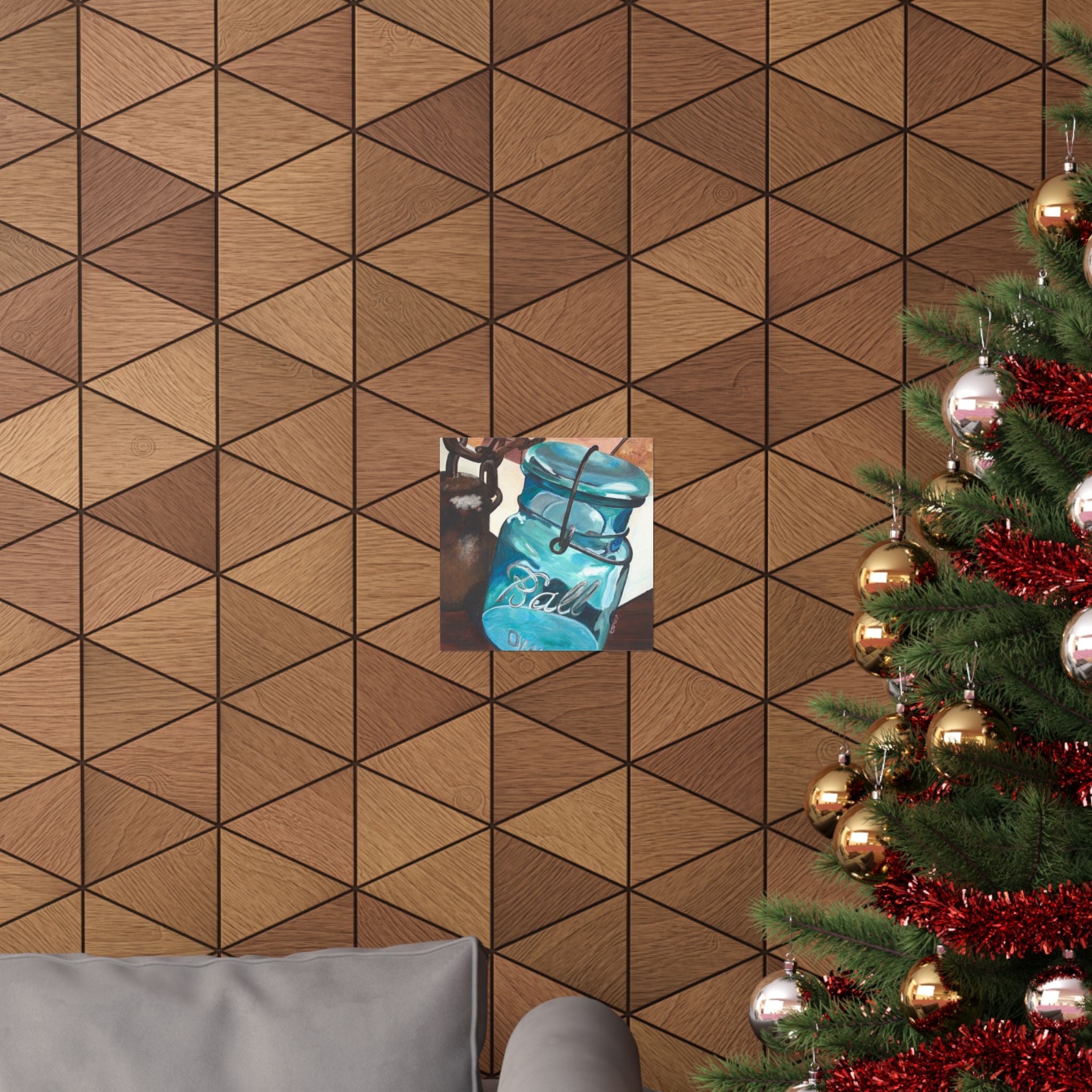 Mason Jar Still Life Matte Poster — Vintage Blue Ball Jar Wall Art