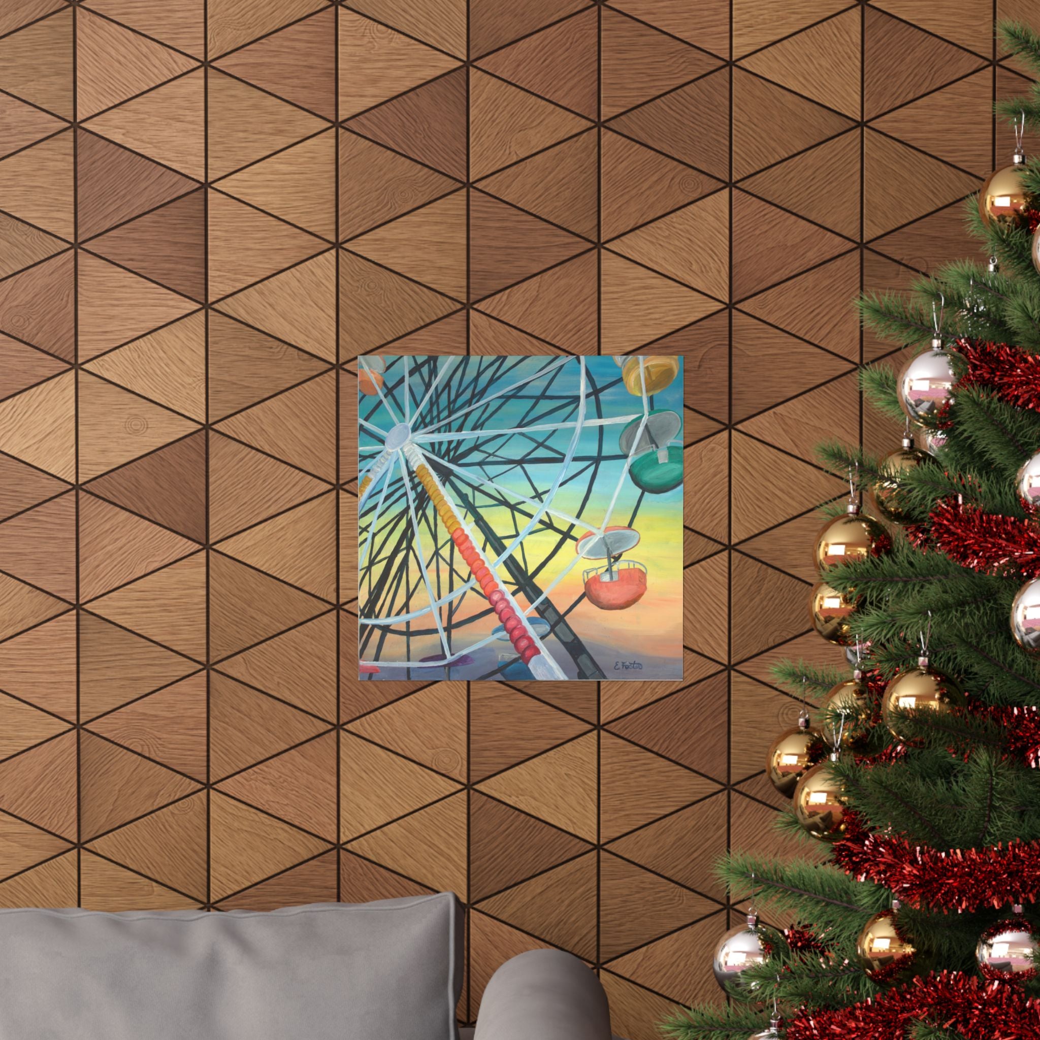 Ferris Wheel Sunset Poster — Matte Horizontal Carnival Art Print